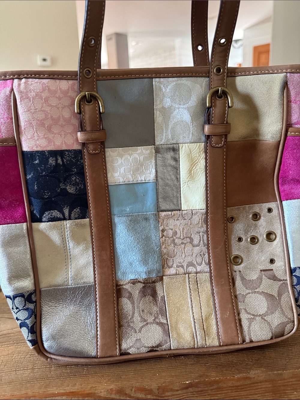 Coach Patchwork Tote in Pink, Blue, Brown and Cream - Picture 3 of 5